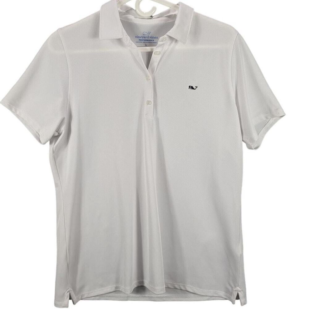 Vineyard Vines Shirt Womens Large Performance Polo White Golf Preppy Whale Logo